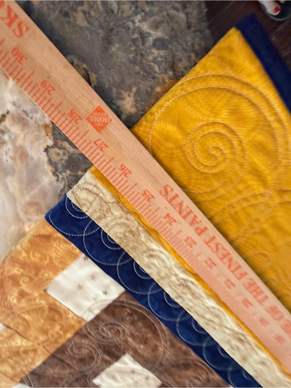 Vintage Patchwork Quilt in Mustard, Brown & Teal Accents - Picture 6 of 7